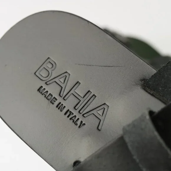 Bahia Womens Sandal Size 10 Black Gold Flat Leather Roman Thong Slingback Italy - Picture 12 of 14